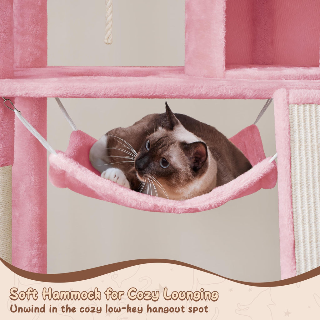 Yaheetech 63.5″ H Cat Tree, Multi Level Cat Tree Condo with Basket Hammock Scratching Post, Cat Furniture for Indoor Cats