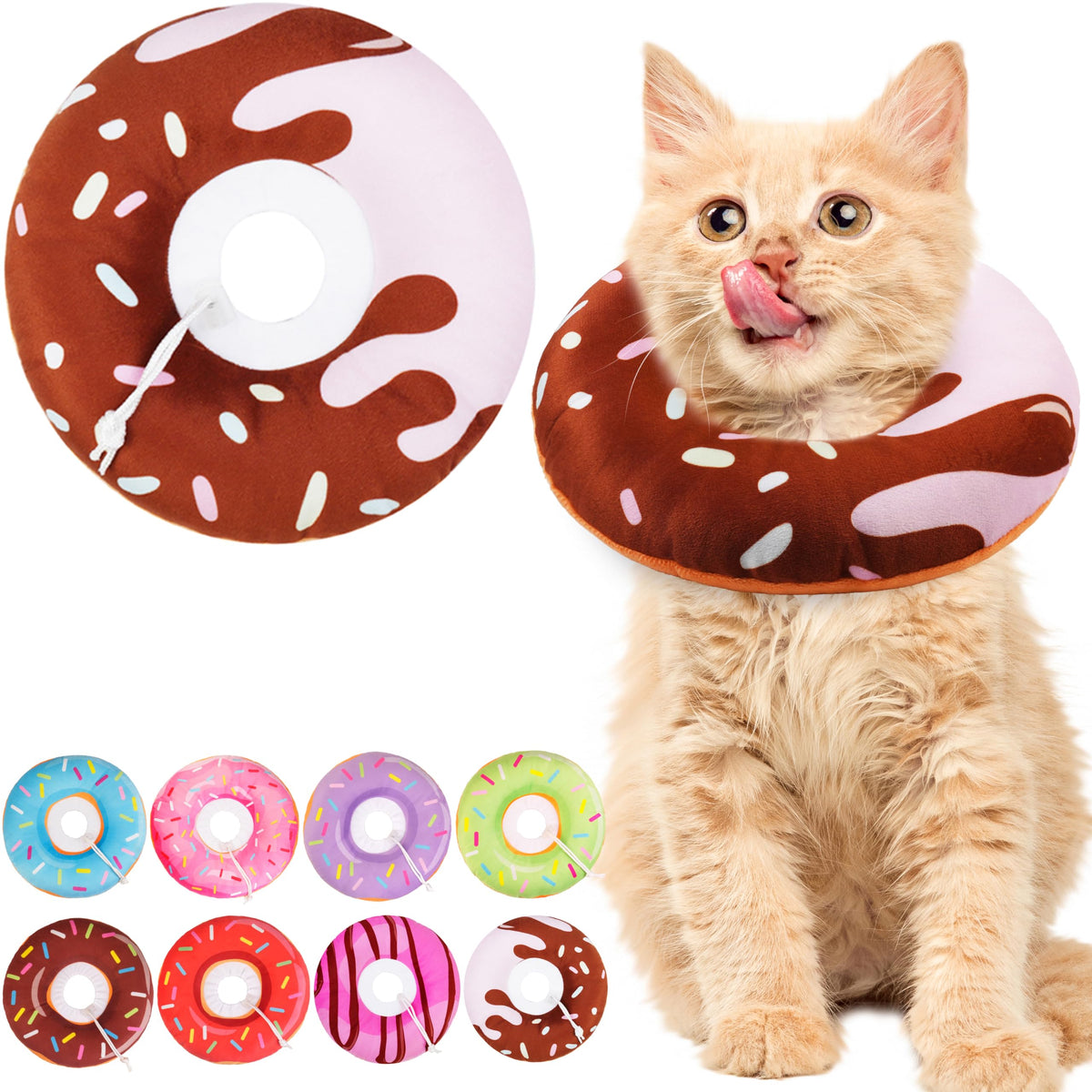 WONONE Cat Cone Collar Soft, Adjustable Cat Recovery Collars Spay Cones to Stop Licking, Cute Kittens Donut E Collar After Surgery, Anti-Lick Wound Healing Elizabetan Collars for Kittens (Pink, Small)