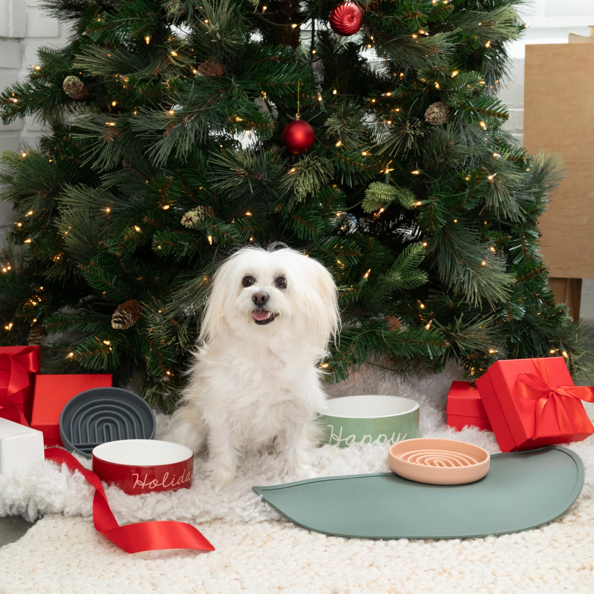 Should We Go? Waterproof Silicone Dog Food Mat – Large Size Non-Slip Pet Bowl Mat, Raised Edge Design, Easy-to-Clean Pet Food Placemat for Dog & Cat Bowls, 28" Across x 14" Deep - Blush