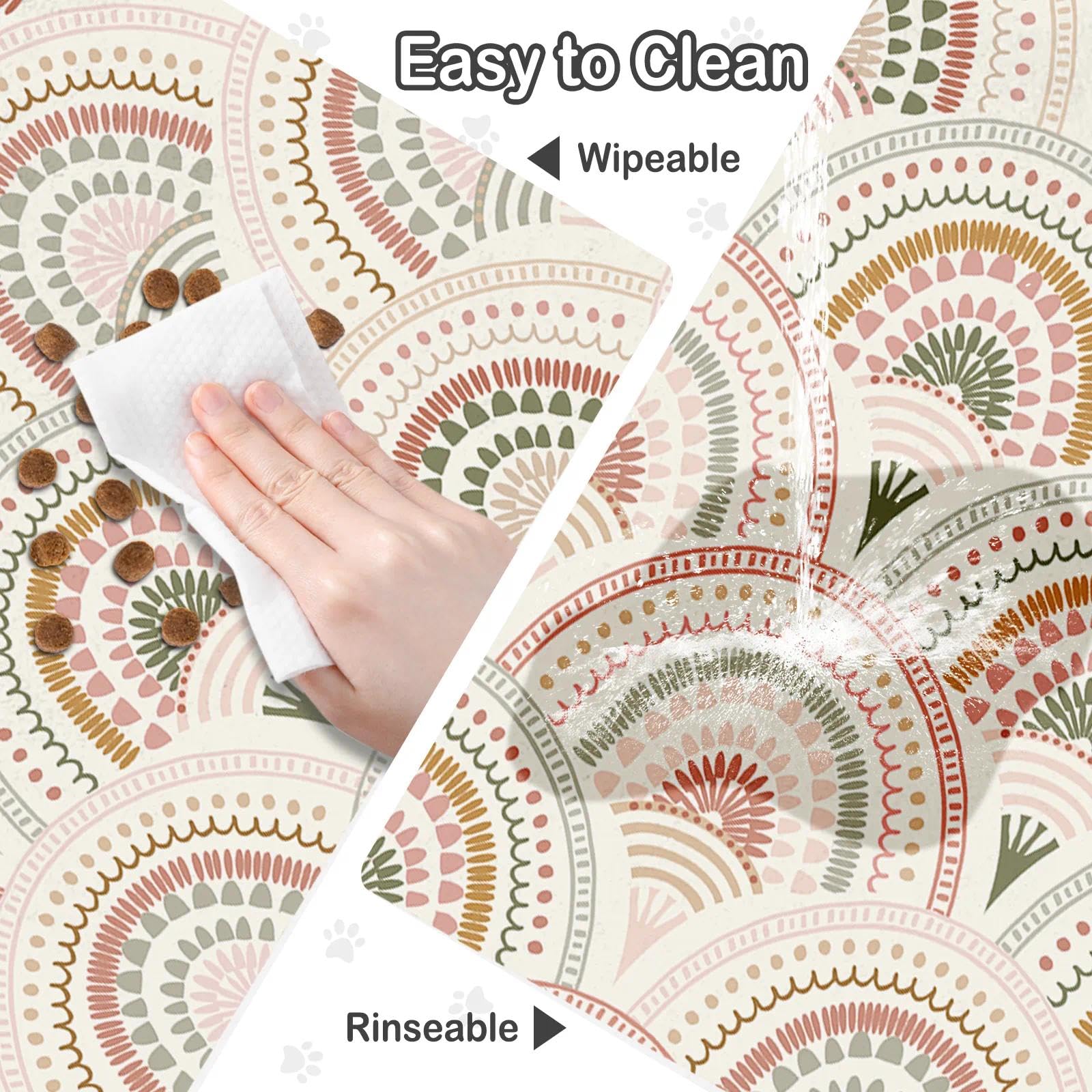 Dog Food Mat for Pet Cat Food Mat, Boho Absorbent Quick Dry Dog Bowl Mats for Food and Water, Non-Slip Cat Pet Feeding Mats for Floor Placemats 12"x20"