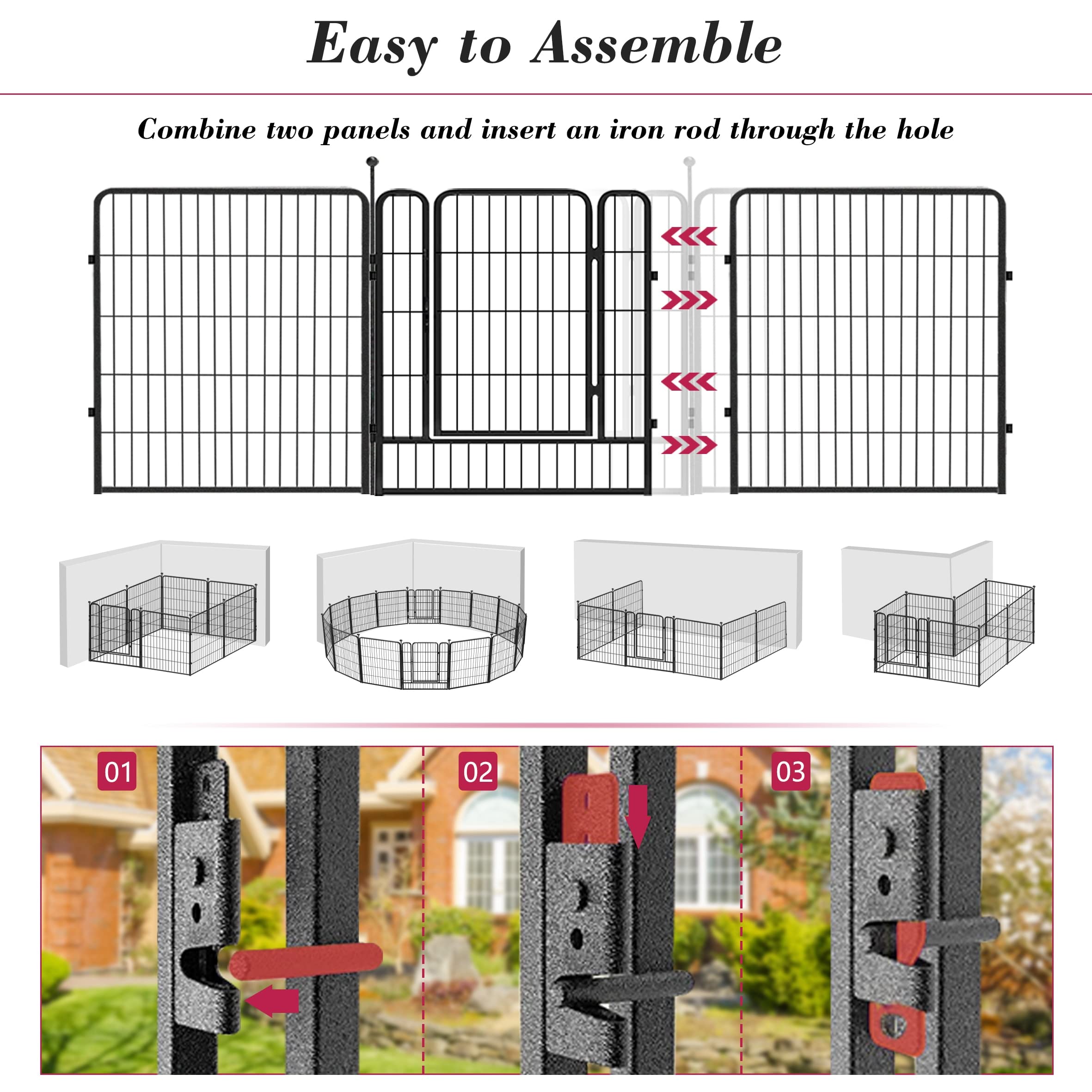 Jhsomdr Dog Playpen 32 inch 30 Panels Indoor Outdoor Dog Pen for Medium/Small Dogs Heavy Duty Metal Dog Fence Outdoor for Yard, Puppy Playpen with Door Portable Pet Fence for RV Camping Yard