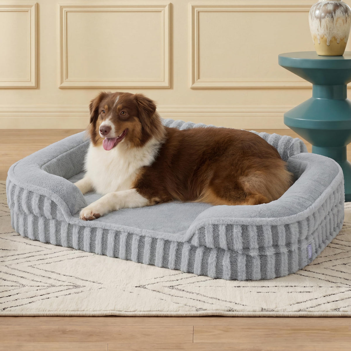 LE SURE Cute Cozy High Back Orthopedic Dog Beds Large Sized Dog,35" Beige