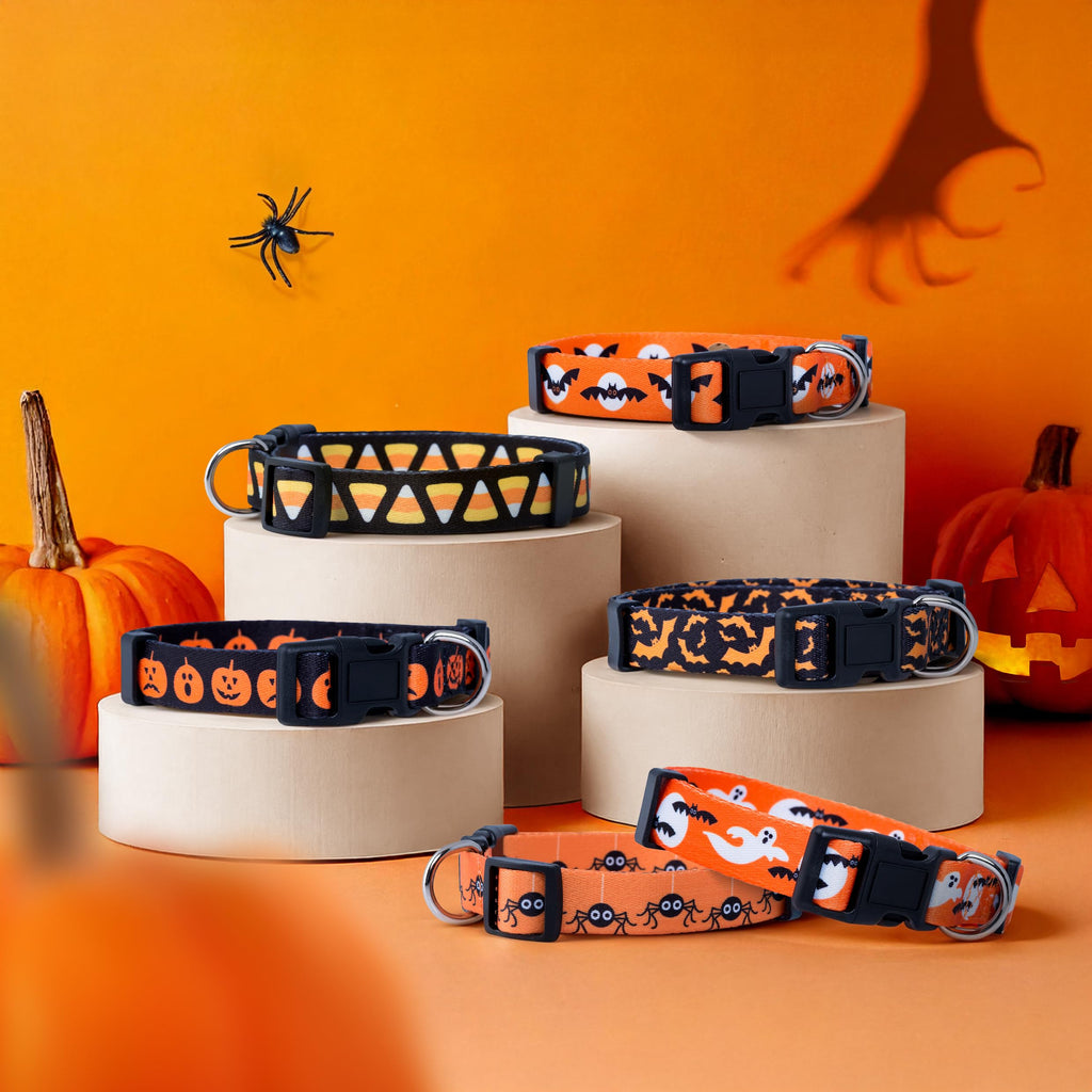 Native Pup Halloween Dog Collar- Spooky Fall Themed Horror Costume Collars- Skull, Pumpkin, Ghost, Bat, Witch, Candy Corn, Spider- Adjustable for Small, Medium, Large Breeds (Large, Candy Corn)