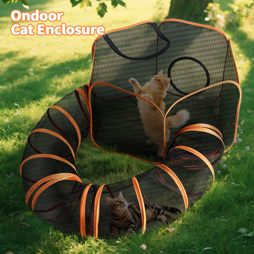YAVAYI Outdoor Cat Enclosure with Circle Tunnel for Kitten Kitty Run - Portable Cat Playpen Tent Outdoor Indoor Pet Tent for Outside Small Animals
