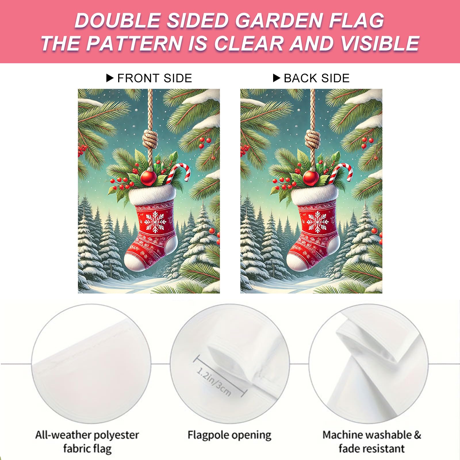 BlissYard Christmas Garden Flag 12x18 Inch Candy Stocking Yard Decor