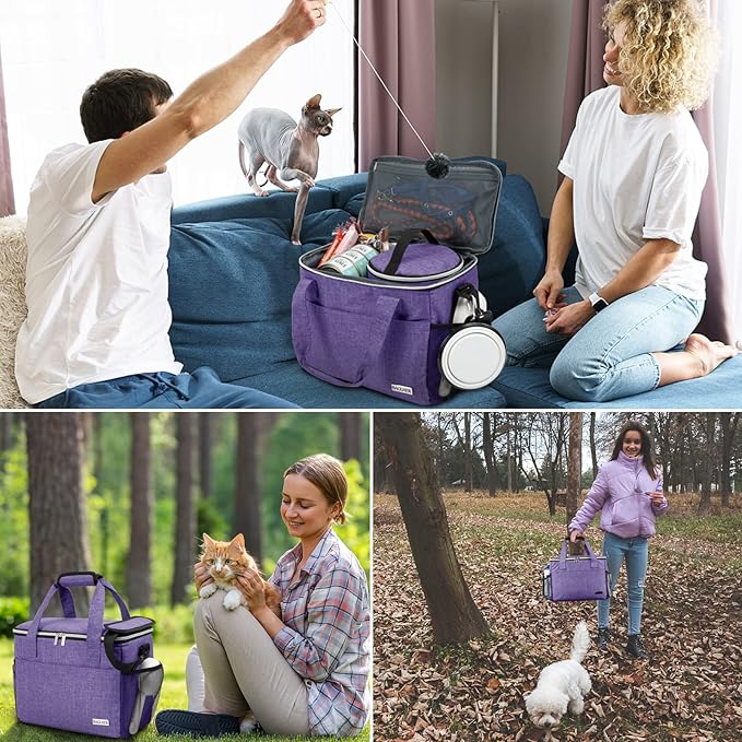 BAGLHER Dog Travel Bag Backpack Pet Supplies Backpack 5-Piece Set with Shoulder Strap 2 Lined Pet Food Containers 2 Foldable Feeding Bowls Essential Kit for Pet Travel
