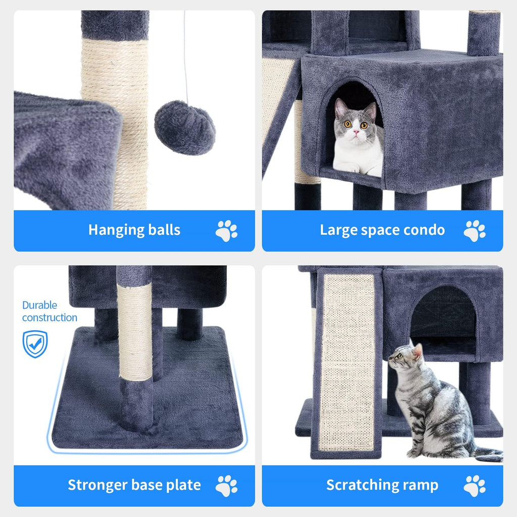 Cat Tree Tower, 36.4" Small Cat Tower for Indoor Cats with Cat Scratching Post with Bed, Cat Condo, Hang Ball, Multi-Level Cat Climbing Tower Cat Trees Cat Furniture Activity Center, Dark Grey