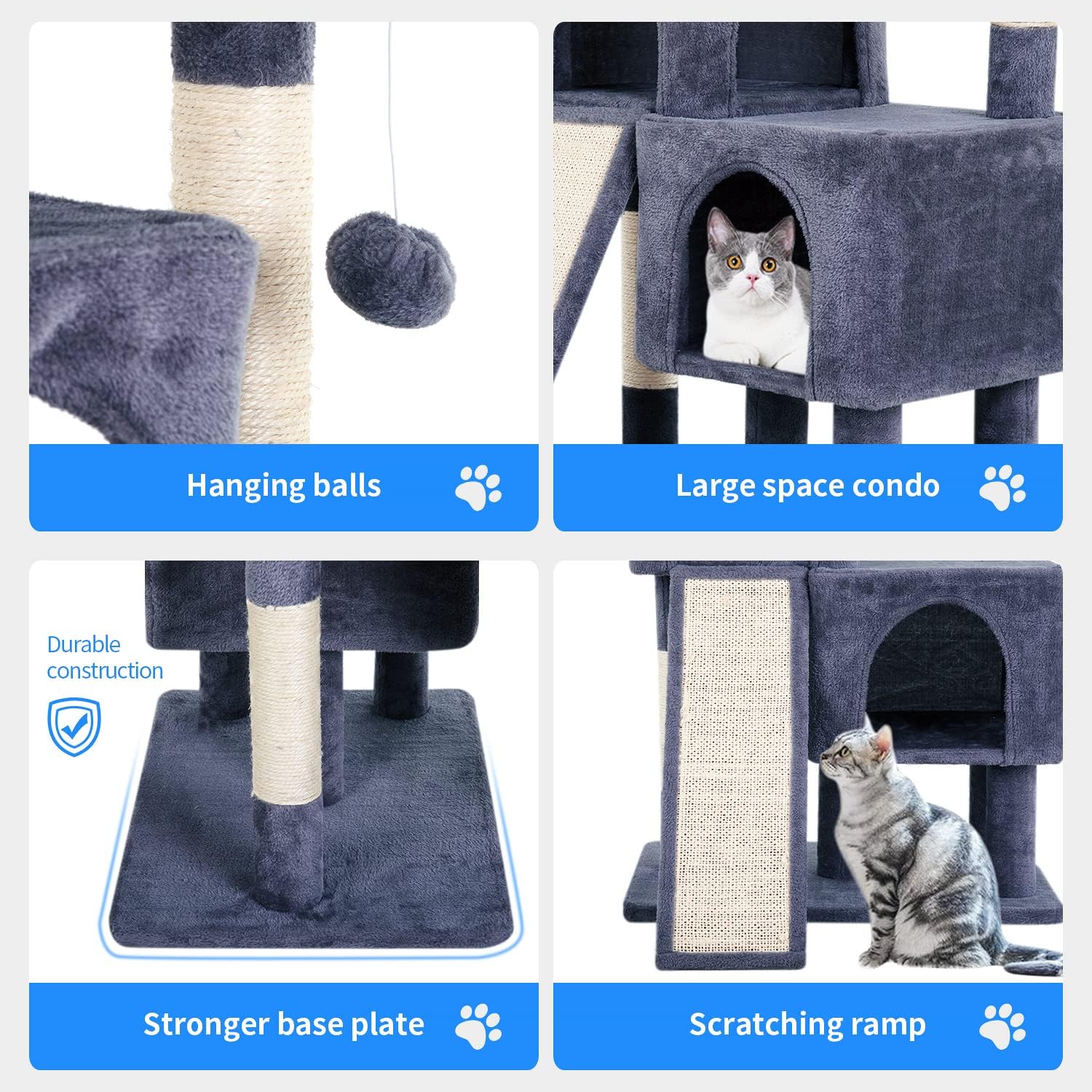 Cat Tree Tower, 36.4" Small Cat Tower for Indoor Cats with Cat Scratching Post with Bed, Cat Condo, Hang Ball, Multi-Level Cat Climbing Tower Cat Trees Cat Furniture Activity Center, Dark Grey