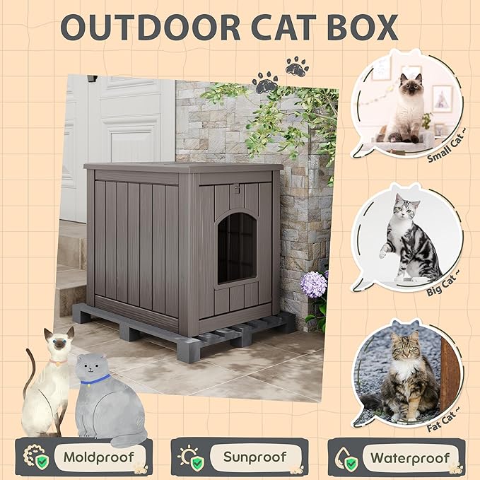 Cat Litter Box Enclosure, Hidden Litter Box with Openable Front Door, Outdoor Cat House Weatherproof, Side Table, Easy to Clean and Assembly, Dark Gray