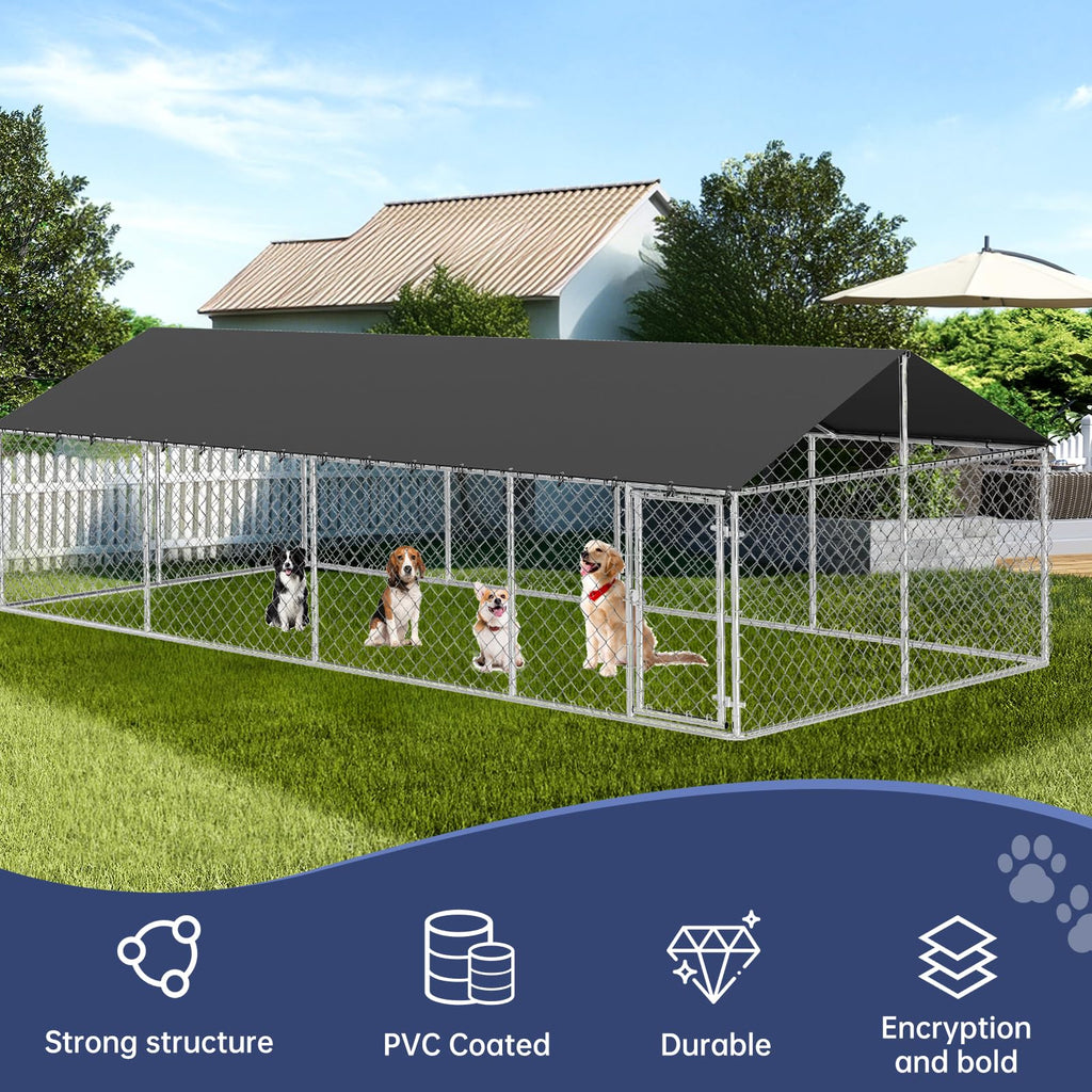 Petonly Outdoor Dog Enclosure Heavy Duty Dog Kennel House Mesh Dog Big Cage Pet Kennel Steel Fence with Secure Lock(236”x 118”)