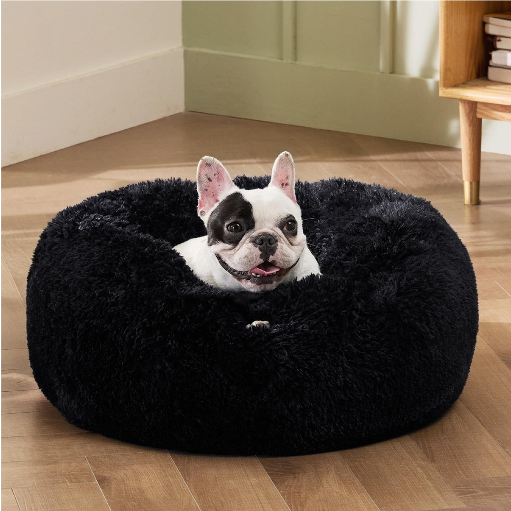 Bedsure Calming Small Medium Dog Bed Donut Washable Puppy Bed,27ins Black