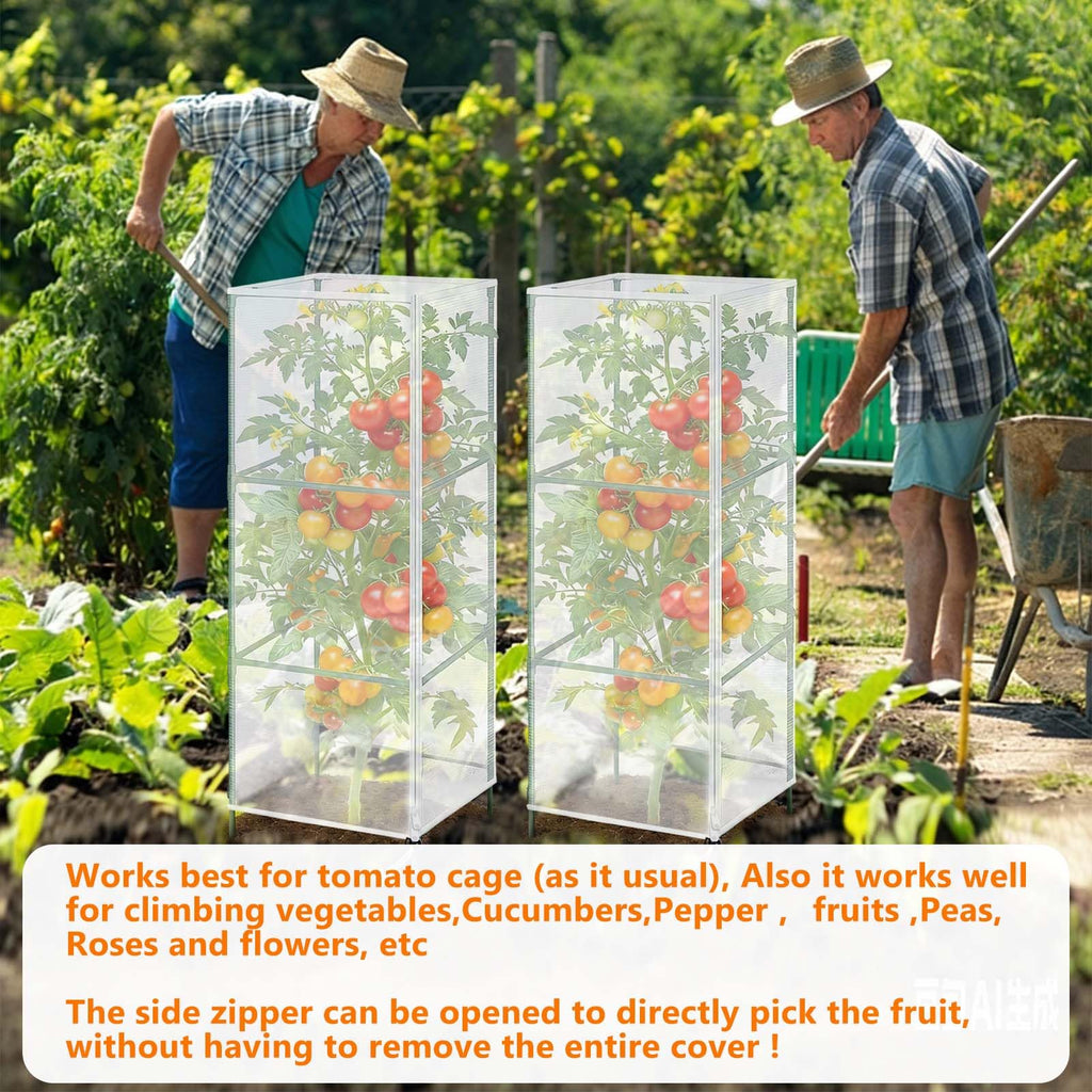 3Pack Garden Netting Cover for Square Tomato Cage, 60"x18.5"Bird Netting Barrier with Zipper Drawstring Tomato Trellis Net Mesh Climbing Plant Cover for Protecting Vegetable Fruits from Animals Insect