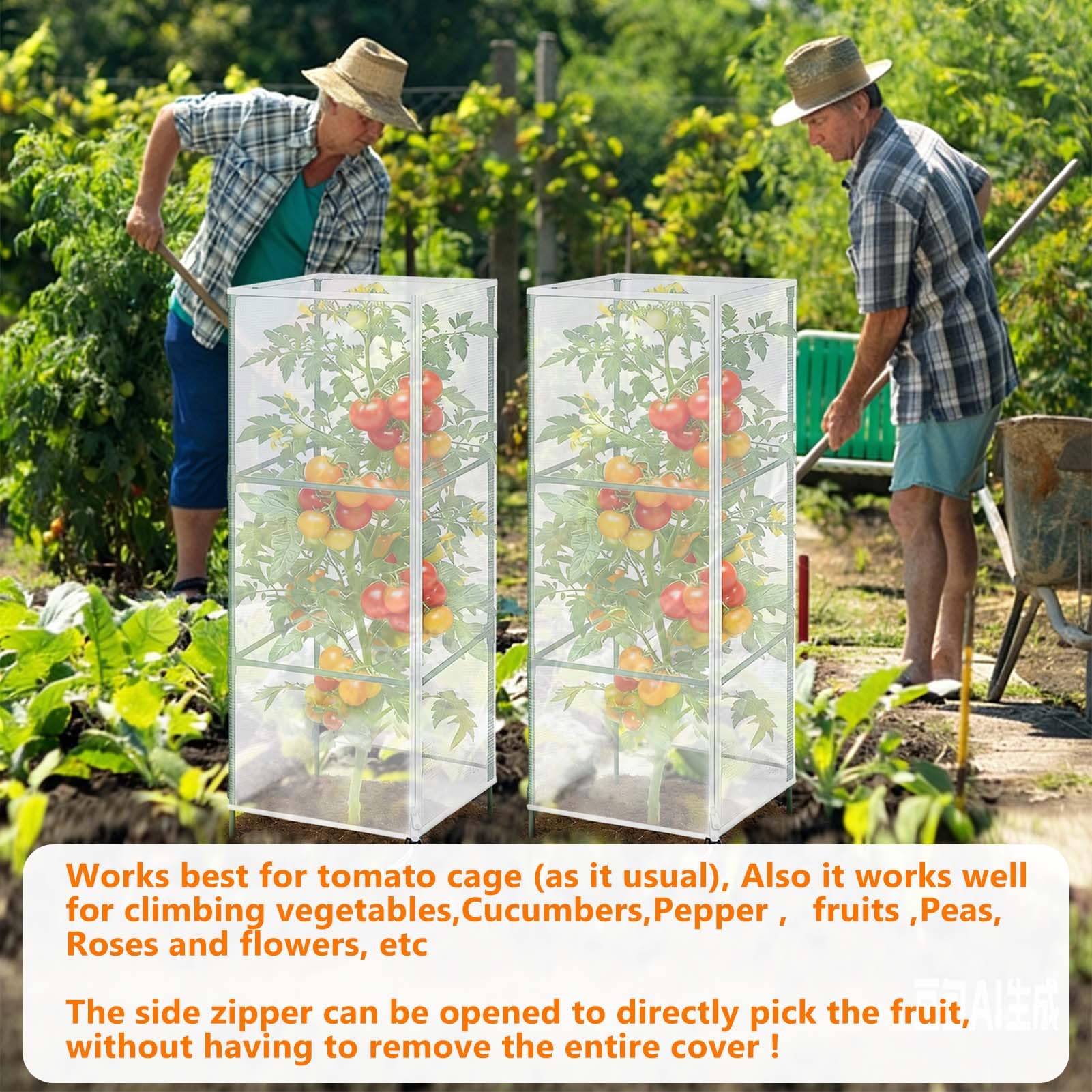 3Pack Garden Netting Cover for Square Tomato Cage, 60"x18.5"Bird Netting Barrier with Zipper Drawstring Tomato Trellis Net Mesh Climbing Plant Cover for Protecting Vegetable Fruits from Animals Insect