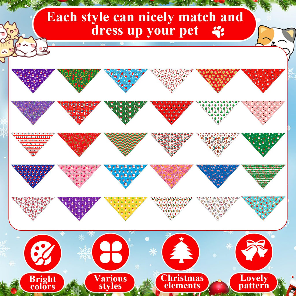 Sanwuta 120 Pcs Christmas Dog Bandanas Bulk Xmas Bandanas for Dogs Triangle Kerchief Bibs Scarf Set for Pet Christmas Costume Photo Props Accessories Pet Shops Grooming, 30 Styles
