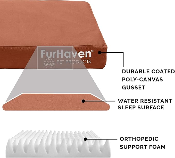 Furhaven Water-Resistant Orthopedic Dog Bed for Medium/Small Dogs w/ Removable Washable Cover, For Dogs Up to 35 lbs - Indoor/Outdoor Logo Print Oxford Polycanvas Mattress - Chestnut, Medium