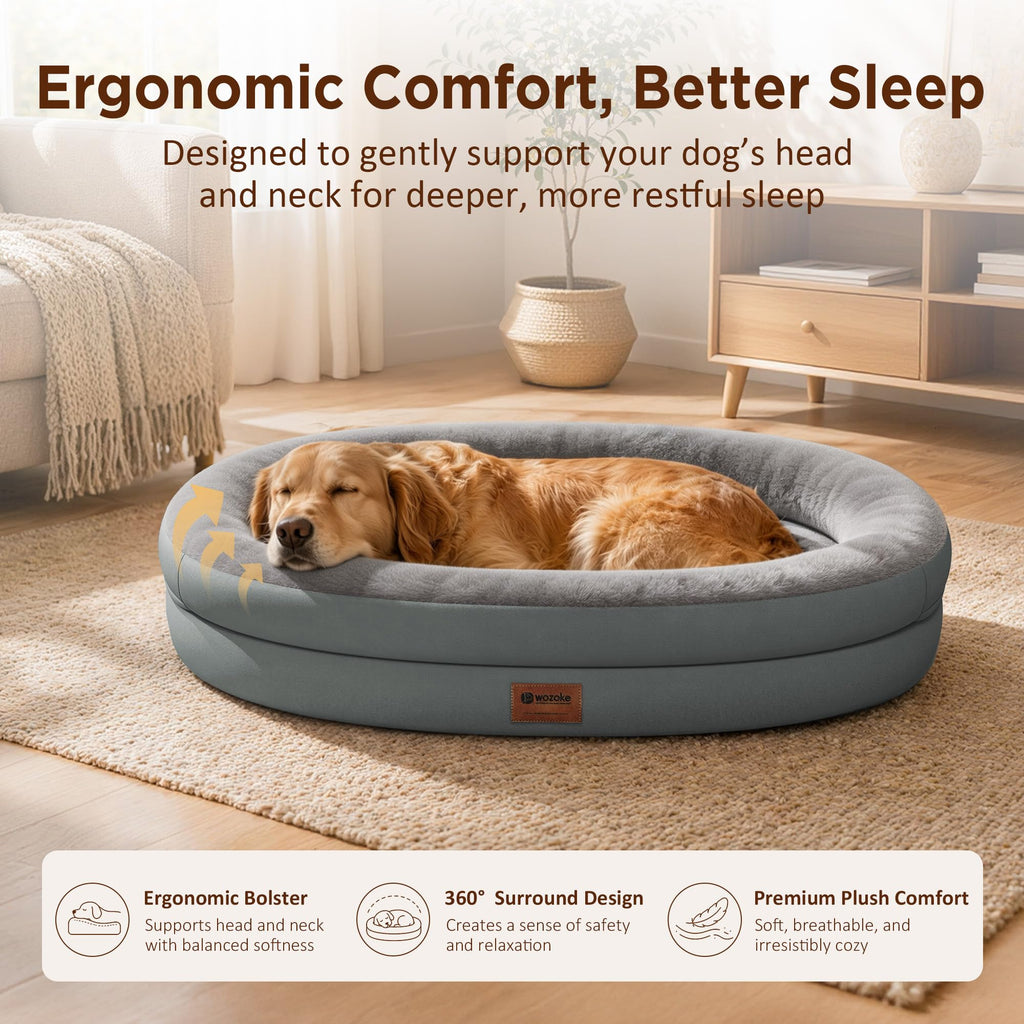 WOZOKE Waterproof Orthopedic Dog Bed for Medium Dogs, Grey