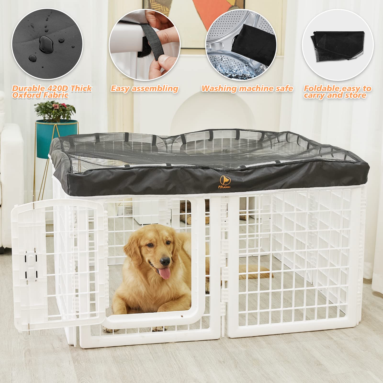 PJYuCien Square Playpen Top Cover for 24'' Width 8 Panel Pen, Black
