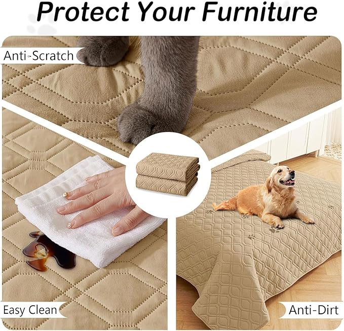 hyha Waterproof Dog Bed Blanket, Soft Pet Blankets, Waterproof Couch Cover for Dogs, Reversible Sofa Covers Washable for Furniture (52x82 Inch, Camel/Camel)