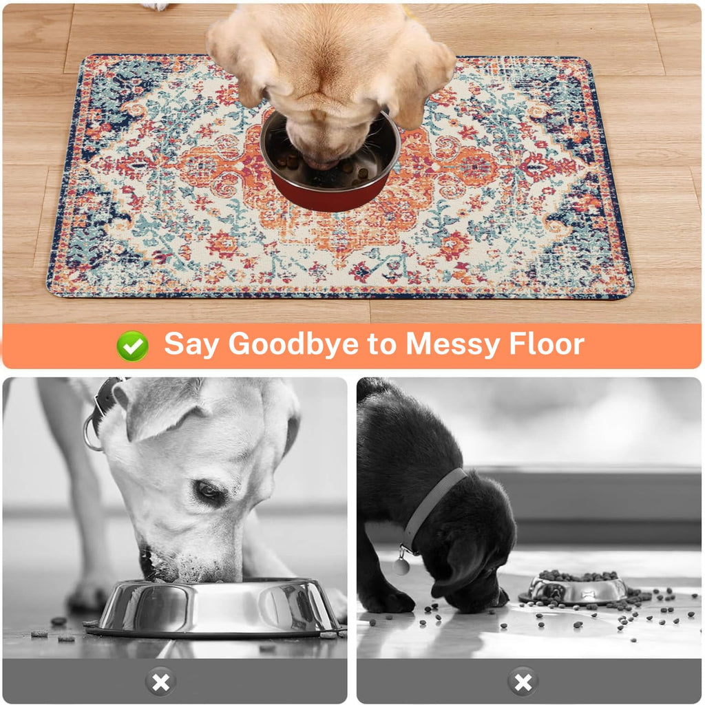 Absorbent Pet Dog Bowl Mat for Food and Water, Pet Cat Food Feeding Mat with Non Slip Rubber Backing, Dog Food Mats for Floors Waterproof, 16"x24"
