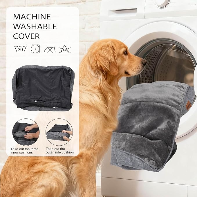 Orthopedic Dog Bed for Extra Large Dogs - Extra Thick Supportive Dog Couch Bed, Pet Beds Sofa with Waterproof Washable Cover & Non-Slip Bottom, Brown, 42x30 Inch