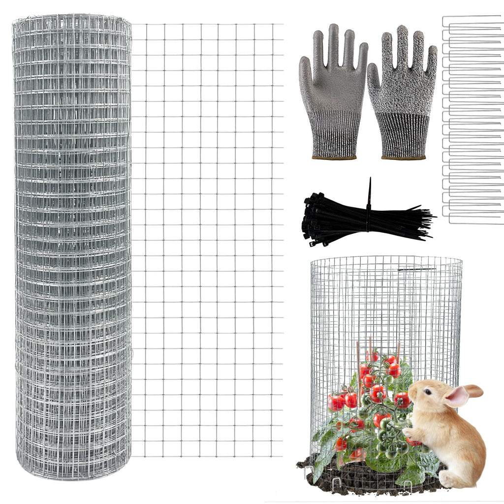 CIEOVO Wire Plant Protector from Animals, Metal Mesh Plant Cage Covers Rustproof Wire Plant Cages 30 U-Stakes and 100 Ties for Plants Keeping Bunnies Chicken Squirrels Birds Chicken Duck Out