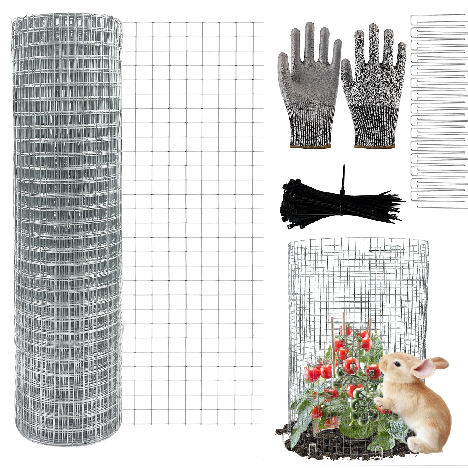 CIEOVO Wire Plant Protector from Animals, Metal Mesh Plant Cage Covers Rustproof Wire Plant Cages 30 U-Stakes and 100 Ties for Plants Keeping Bunnies Chicken Squirrels Birds Chicken Duck Out