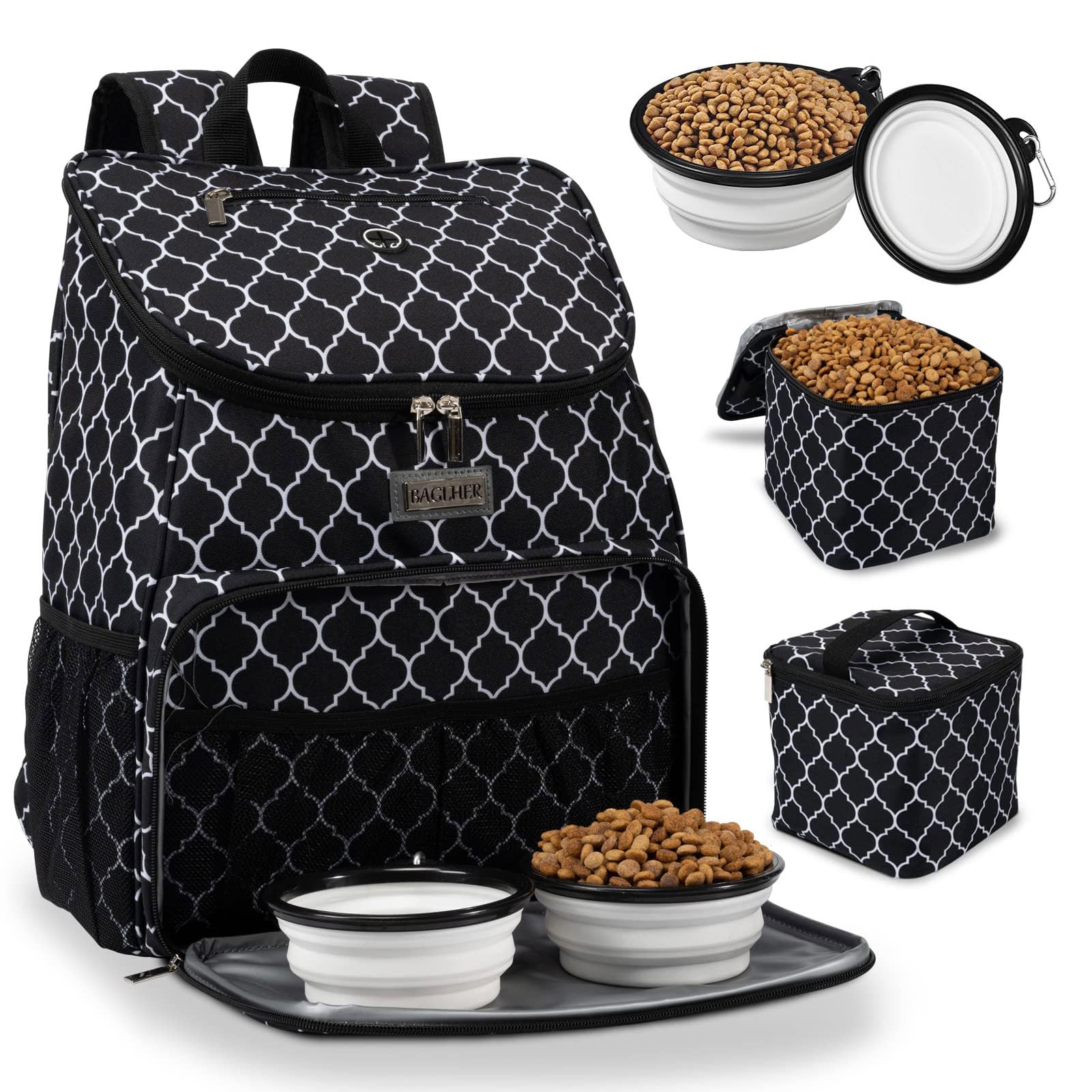 BAGLHER丨Dog Travel Bag, Airline Approved Pet Supplies Backpack, Dog Travel Backpack with 2 Silicone Collapsible Bowls and 2 Food Baskets