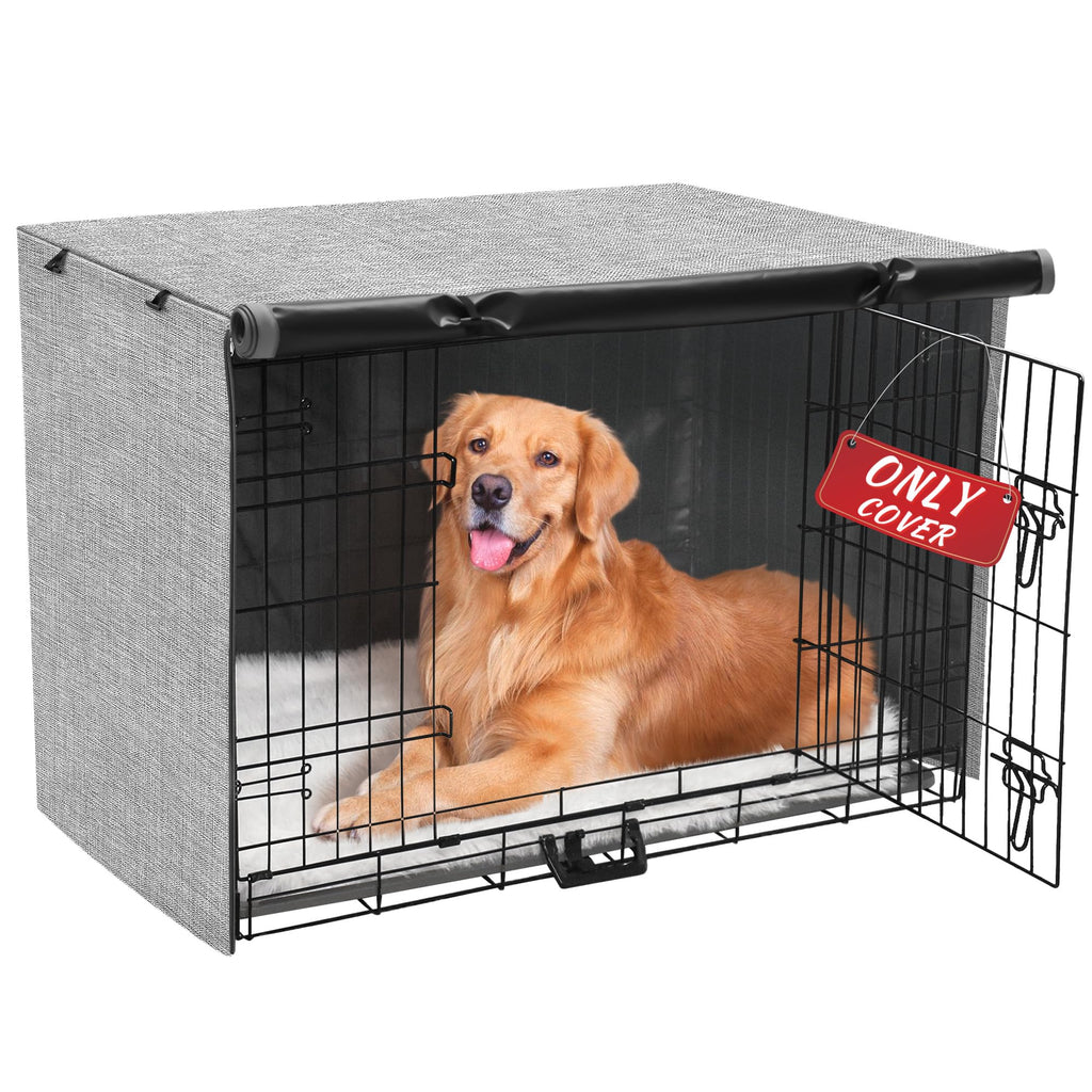 Dog Crate Cover - Double Door Waterproof Pet Kennel Cover, Durable 600D Polyester Protective Cage Cover for 30 Inch Dog Crate - Grey