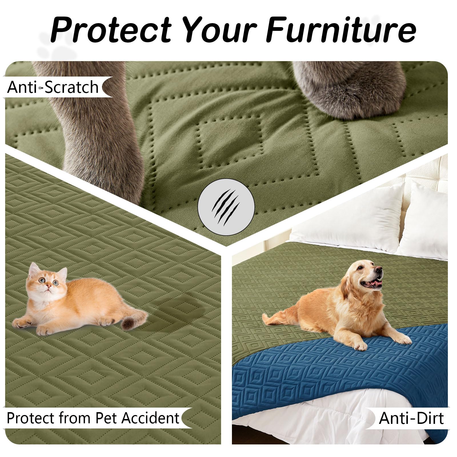 hyha Waterproof Reversible Dog Blanket, Pet Blanket for Sofa Couch