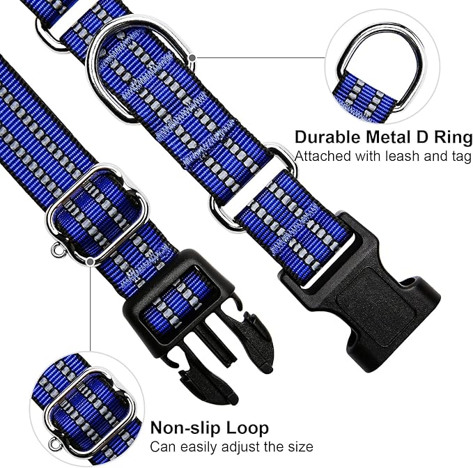 Martingale Dog Collar, Adjustable Nylon Reflective Collar with Quick Release Buckle (Royal Blue, Small)