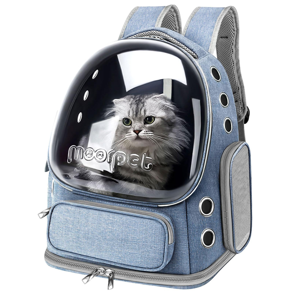 Cat Backpack Carrier, Breathable Cat Bubble Backpack Large Space Cat Carrier Backpack for Kitty Small Dog, Foldable Airline Approved Cat Backpack, Transparent Pet Travel Backpack Up to 20 lbs (Blue)