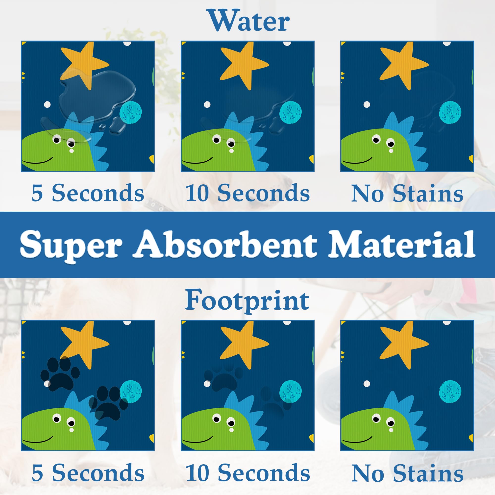 Cartoon Dino Pet Feeding Mat–Quick Dry Absorbent Dog Cat Food Mat, Non Slip Waterproof Bowl Placemat for Messy Eaters, Pet Accessories for Floors 12"x20"