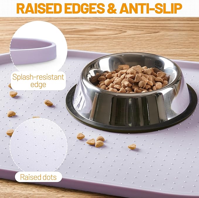 Hubulk 100% Waterproof Silicone Pet Feeding Mat with Raised Edge for Food and Water, Dog Bowl Mats, Cat Bowls Placemat with High Lip Protects Floor for Cats and Dogs (Dove, 19" L x 12" W)