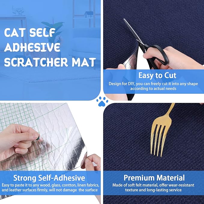 Climbing Cat Scratcher Mat Trimmable Cat Scratching Post Carpet 78.7’’x15.8’’ Self Adhesive Carpet Mat Pad Replacement for Cat Tree Shelves Post Couch Wall Furniture Steps DIY Protector (Dark Blue)