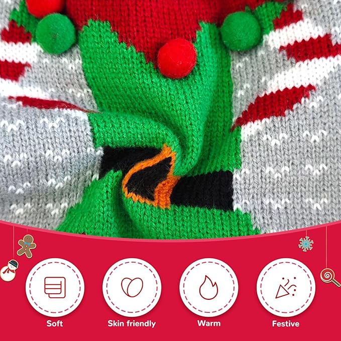 Dog Cat Ugly Christmas Sweater Boy Girl Xmas Pet Clothes Holiday Puppy Costume New Year Gifts for Small Medium Large Dogs Outfits (XXS, Grey Elf)