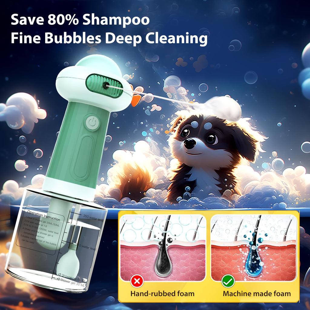 NRYDEPET Electric Dog Shampoo Dispenser & Foam Machine - Automatic Pet Bath Soap Dispenser with Magnetic Charging, Waterproof Dog Shower Frother for Dogs, Cats, Puppies (Green)
