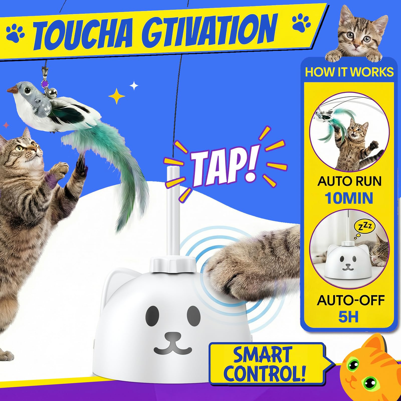 CATPICK Automatic Interactive Cat Toy, Flying Bird Wand for Indoor Cats
