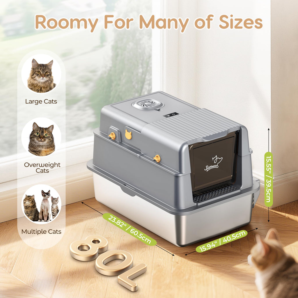PalNests L7 Ultra-Stainless Steel Litter Box, Smart Odor Control System