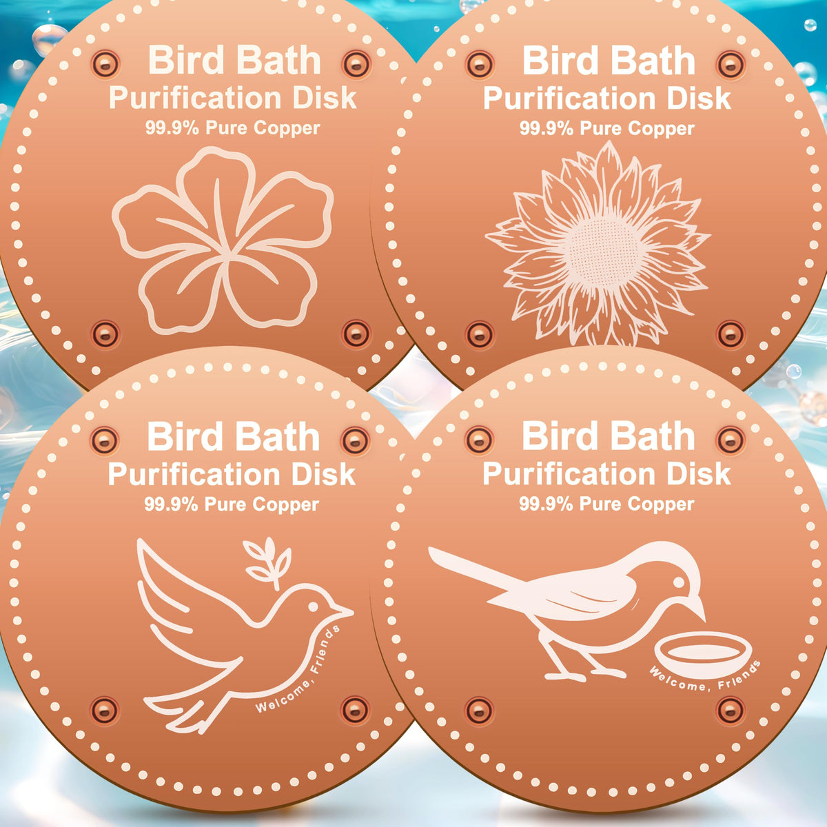 OICEME Bird Bath Purification Disk Pure Copper Outside Winter Solar Power Birdbath Wild Hummingbird Pedestal Fountain Cleaner Outside Humming Feeder Cage Dispenser Heater Outdoor Concrete Winter 3PCS