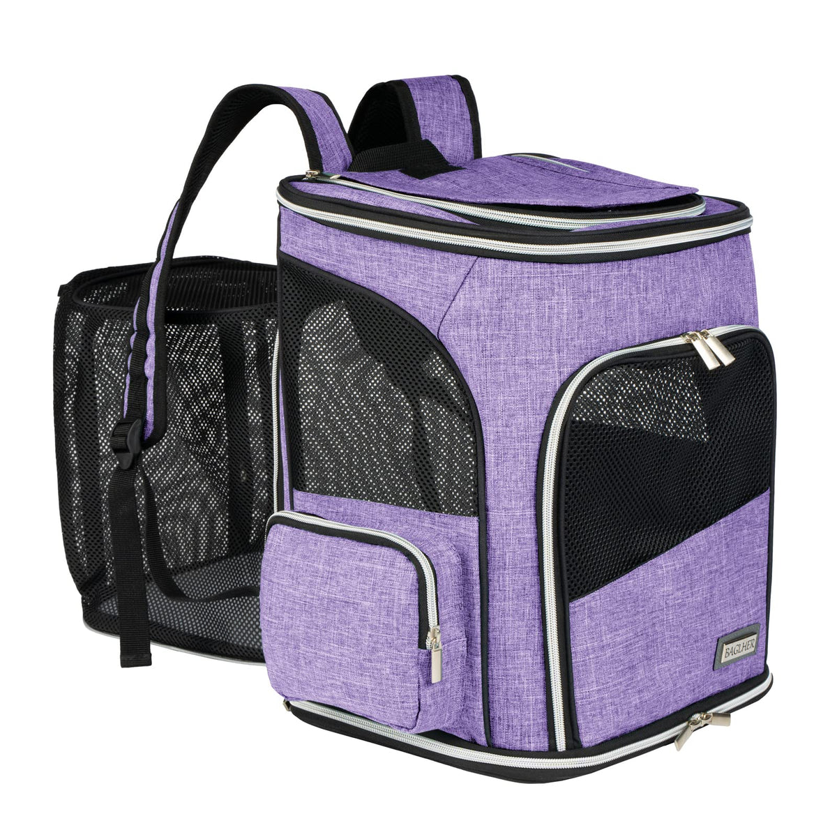 BAGLHER Expandable Pet Carrier Backpack，Pet Backpack for Small Cats Puppies Dogs Bunny, Airline-Approved Ventilate Backpack for Travel, Hiking and Outdoor Use. Purple