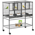 PawHut Divided Breeder Bird Cage with Rolling Stand Removable Metal Tray