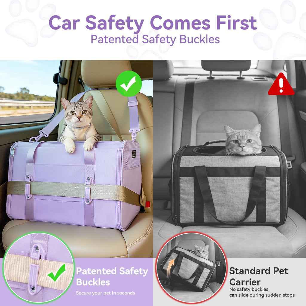 PETSFIT Cat Carrier Soft with Patented Safety Buckles, Safe for Car Travel