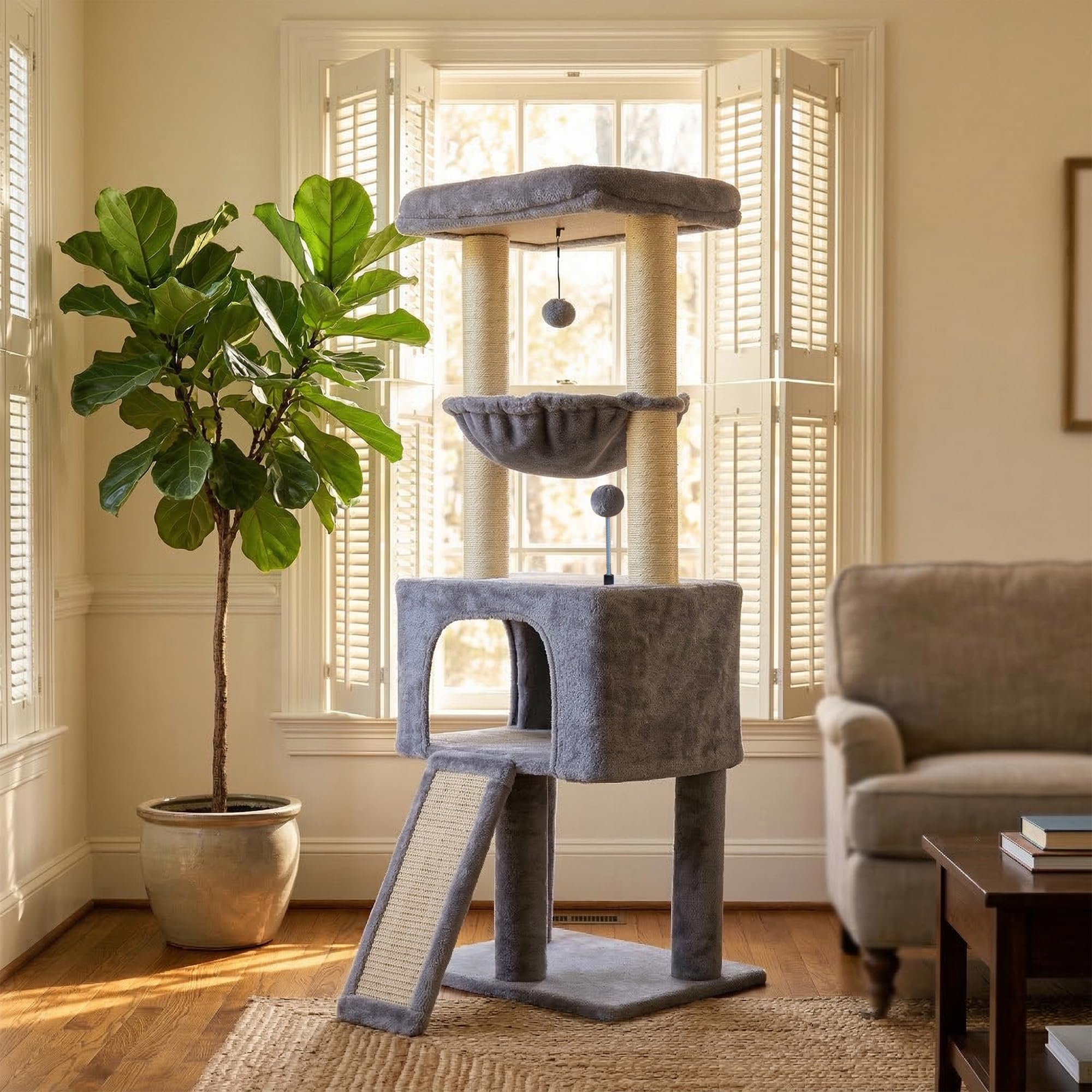 ROYPET Fashion Design 43.3" Cat Trees with Cat Houses,Grey