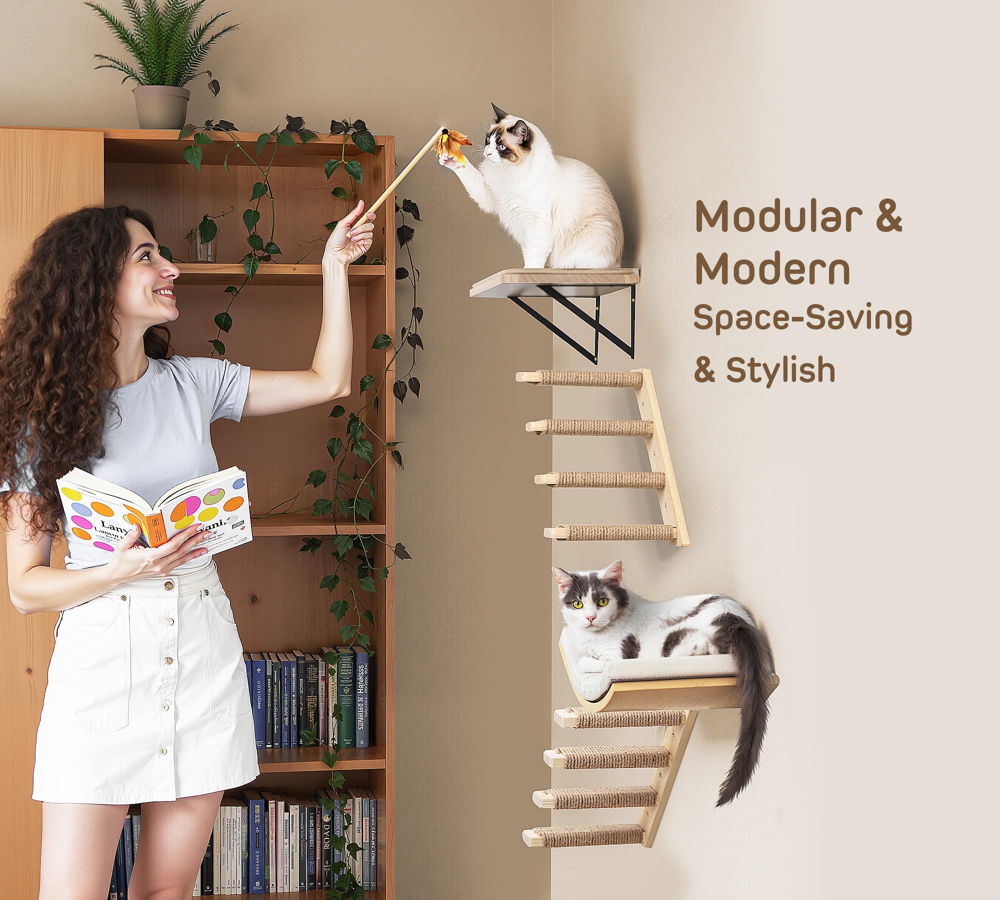 PELUOMOZ Cat Wall Shelf with Curved Hammock Bed, Wall Mounted Cat Perch