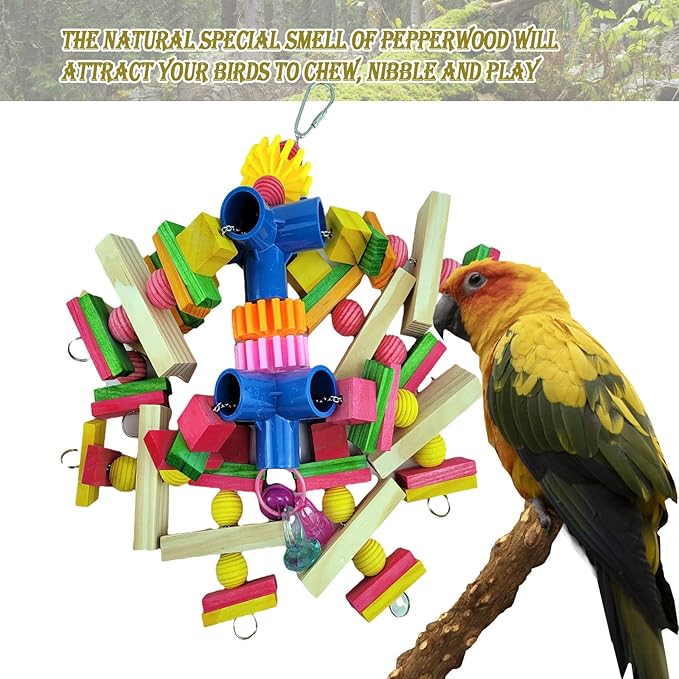 Cokliomc Parrot Toys for African Grey Parrots, Cockatoos, Small Macaws, Amazon Parrots Small and Medium Birds Natural Wooden Safe and Durable Chew Toys and Bird Cage Accessories