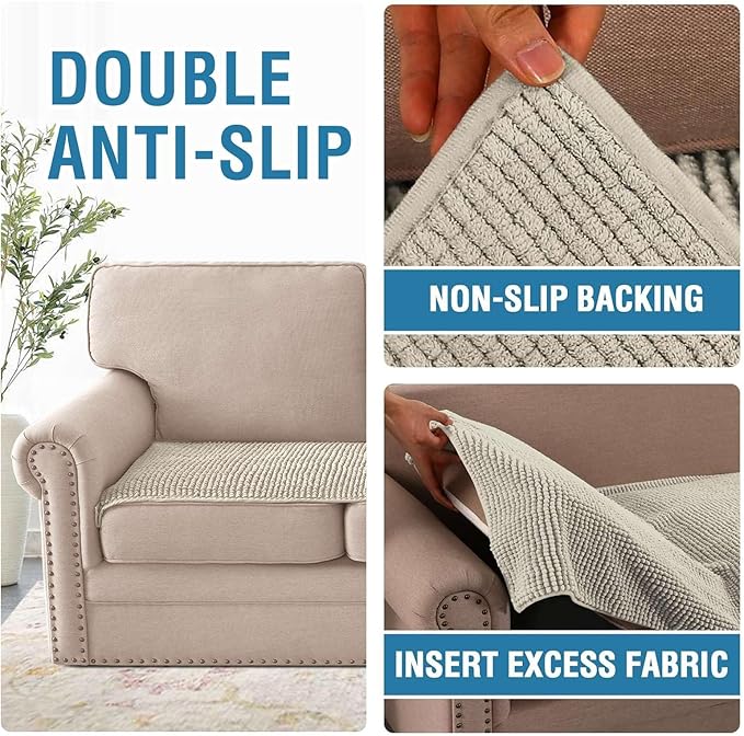 H.VERSAILTEX Plush Chenille Couch Cover for 3 Cushion Couch Anti Slip Washable Sofa Slipcovers Soft and Durable Furniture Protector for Dogs Cats Kids (27.5" x 71", Island Fossi)