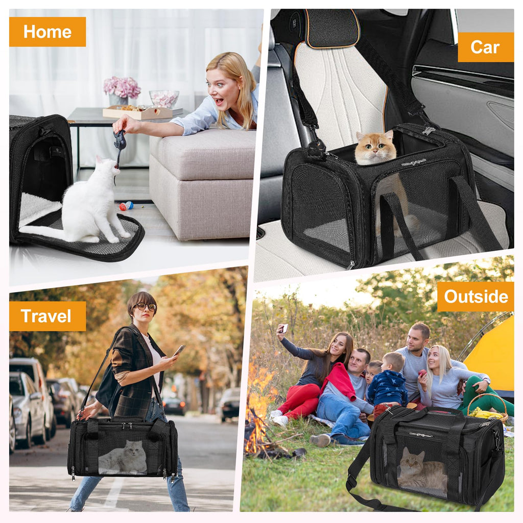 Discala Cat Dog Carrier Pet Carrier for Small Medium Cats Puppies Dog Carriers for Small Dogs Collapsible Soft Sided Cat Travel Carrier - Black 21 * 13 * 13