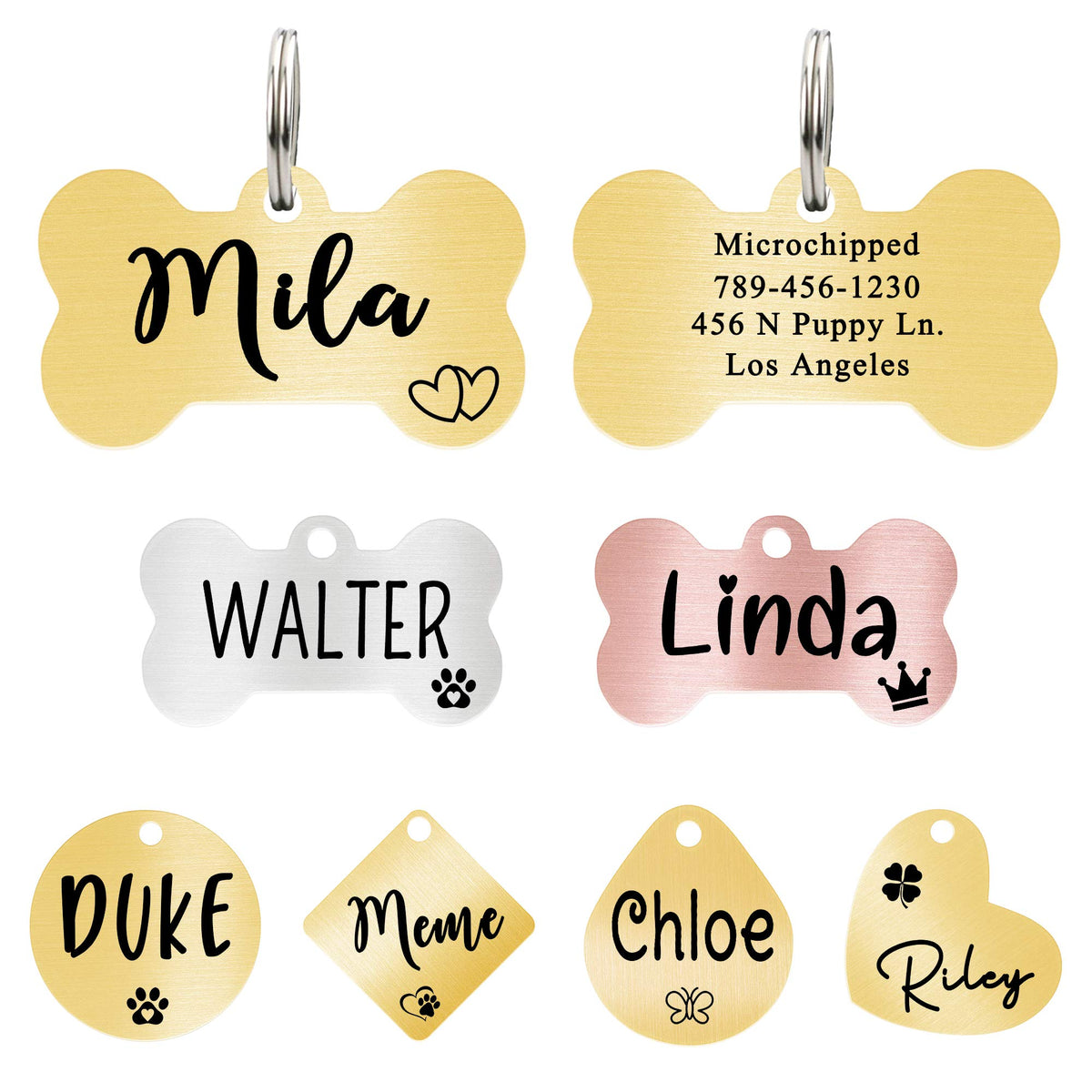 Ultra Joys Custom Personalized Pet ID Tag - Brushed Stainless Steel Heart in Rose Gold, Large