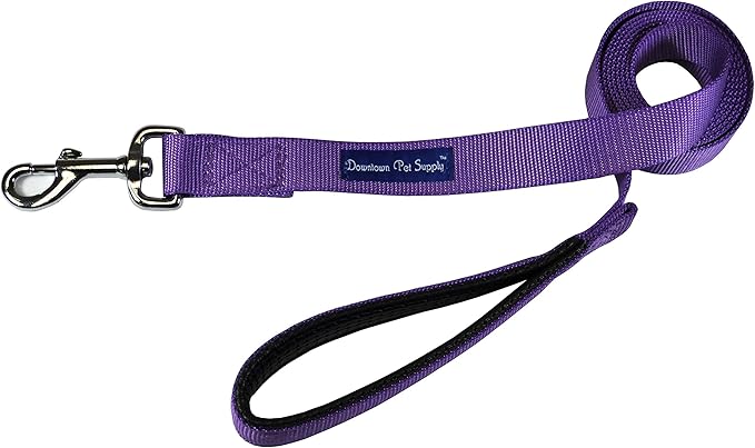 Downtown Pet Supply 4ft Heavy-Duty Dog Leash - Padded Comfort Handle & Stainless Steel Fastener - 0.75 in Wide - Purple
