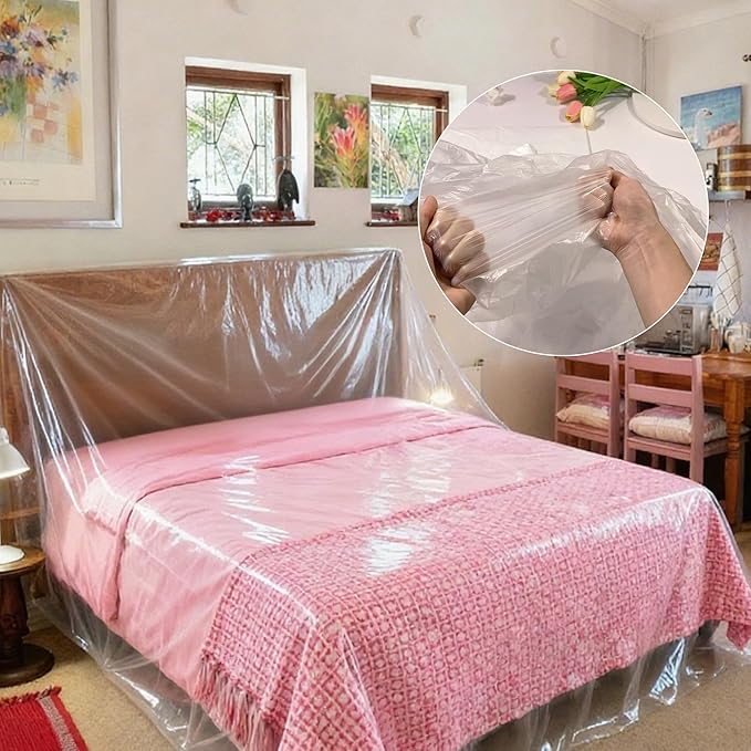 KeMioYuXin Plastic Bed Cover - Waterproof Furniture Sofa Couch Protector from Cat Full Extra Large King Queen Bed Storage Dust Cover for Moving